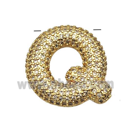 Copper Pendant Pave Zircon Letter-Q Gold Plated