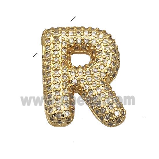 Copper Pendant Pave Zircon Letter-R Gold Plated