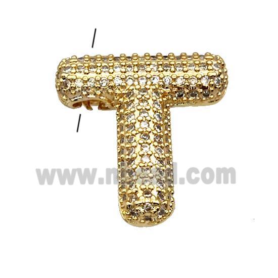 Copper Pendant Pave Zircon Letter-T Gold Plated