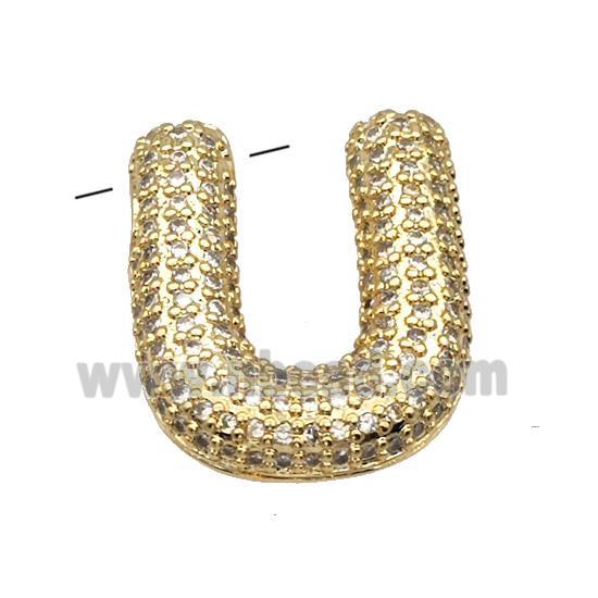 Copper Pendant Pave Zircon Letter-U Gold Plated