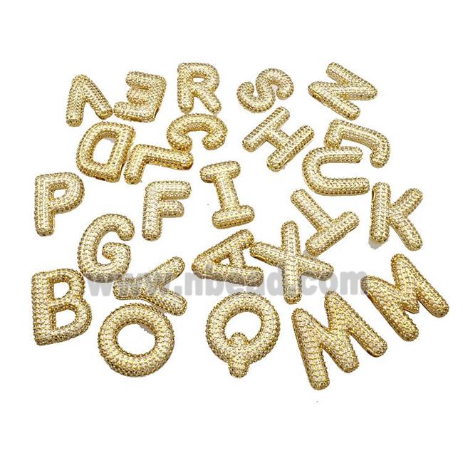 Copper Letter Pendant Micro Pave Zirconia Alphabet Gold Plated Mixed