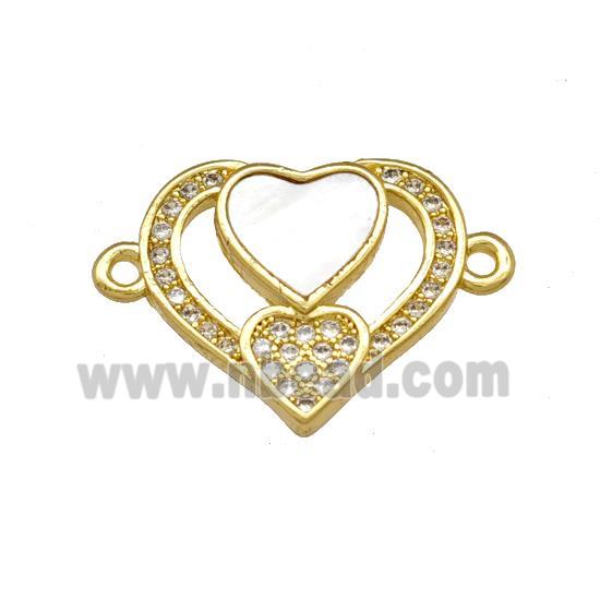 Copper Heart Connector Pave Shell Zirconia 18K Gold Plated