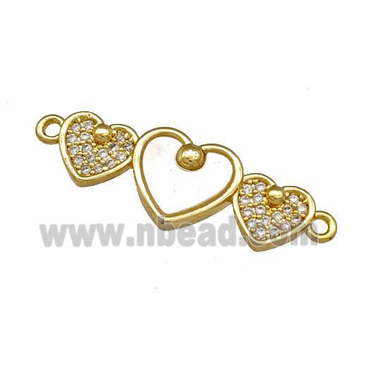 Copper Heart Connector Pave Shell Zirconia 18K Gold Plated