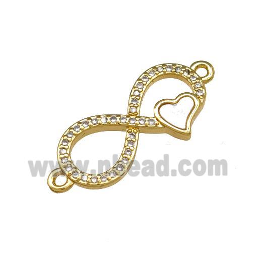 Copper Infinity Connector Pave Shell Zirconia Heart 18K Gold Plated