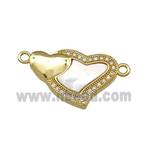 Copper Heart Connector Pave Shell Zirconia 18K Gold Plated