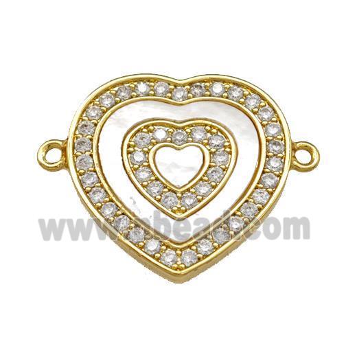 Copper Heart Connector Pave Shell Zirconia 18K Gold Plated