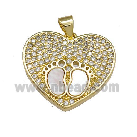 Copper Heart Pendant Pave Shell Zirconia Barefoot 18K Gold Plated