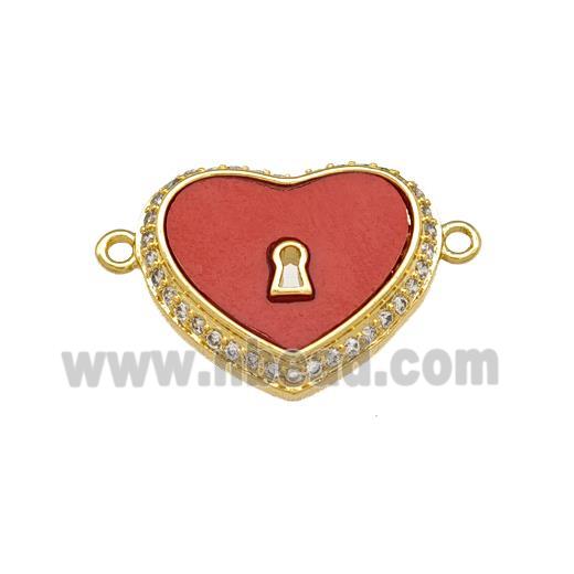 Copper Heart Connector Pave Shell Zirconia 18K Gold Plated