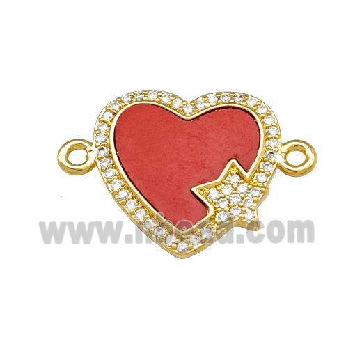 Copper Heart Connector Pave Shell Zirconia Star 18K Gold Plated