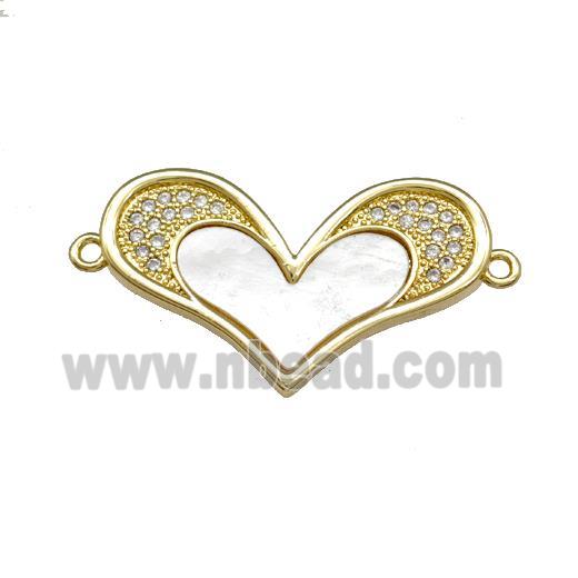 Copper Heart Connector Pave Shell Zirconia 18K Gold Plated