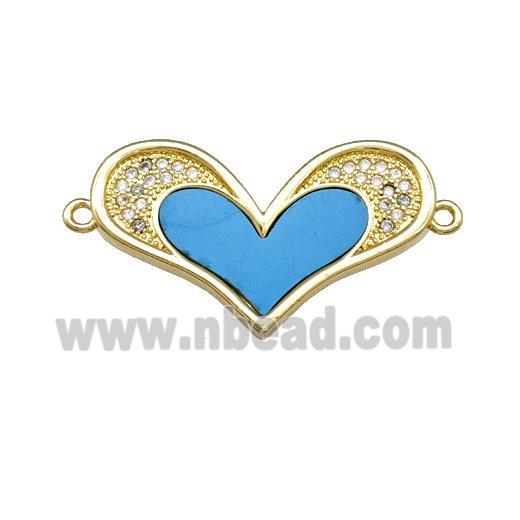 Copper Heart Connector Pave Shell Zirconia 18K Gold Plated