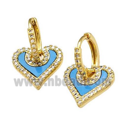 Copper Hoop Earrings Pave Shell Zirconia Heart 18K Gold Plated