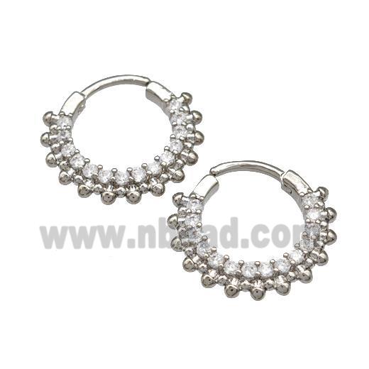 Copper Hoop Earrings Micro Pave Zirconia Platinum Plated