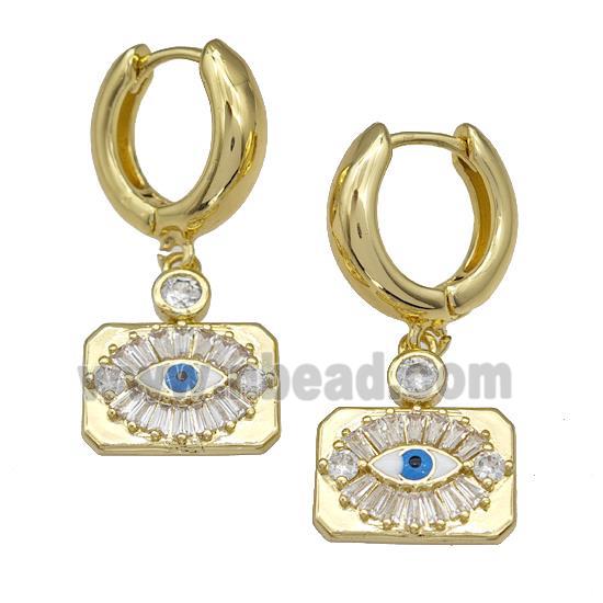 Copper Latchback Earrings With Evil Eye Micro Pave Zirconia Gold Plated