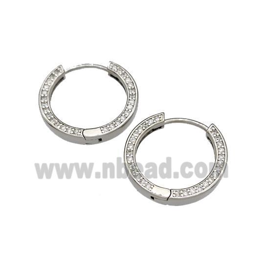 Copper Hoop Earrings Micro Pave Zirconia Platinum Plated