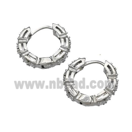 Copper Hoop Earrings Micro Pave Zirconia Platinum Plated