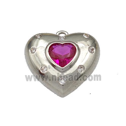 Copper Heart Pendant Micro Pave Fuchsia Zirconia Platinum Plated