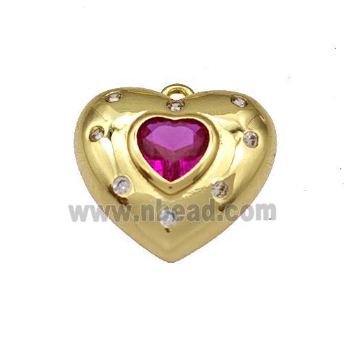 Copper Heart Pendant Micro Pave Fuchsia Zirconia Gold Plated