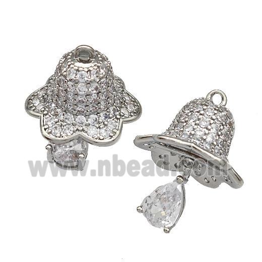 Copper Bell Pendant Micro Pave Zirconia Platinum Plated