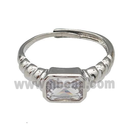 Copper Rings Micro Pave Zirconia Adjustable Platinum Plated