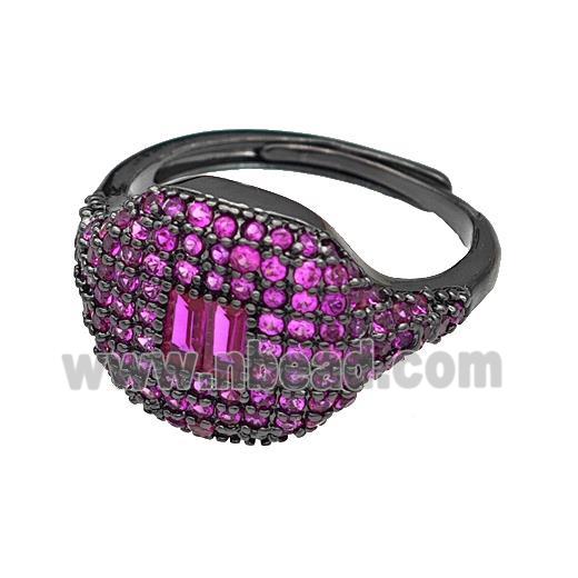 Copper Rings Micro Pave Fuchsia Zirconia Adjustable Black Plated