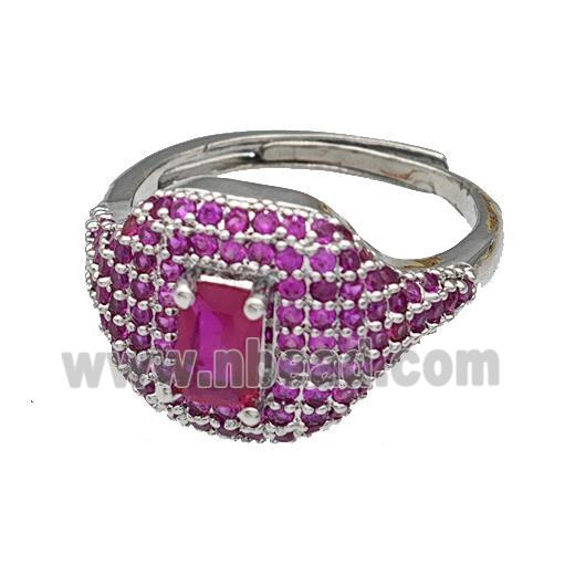 Copper Rings Micro Pave Fuchsia Zirconia Adjustable Platinum Plated