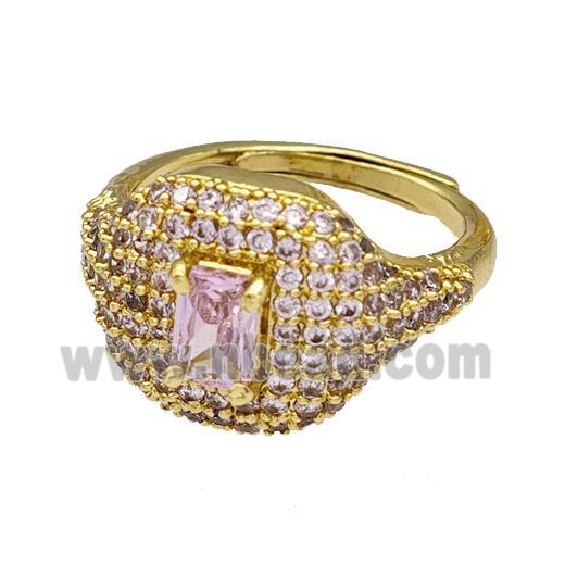 Copper Rings Micro Pave Pink Zirconia Adjustable Gold Plated