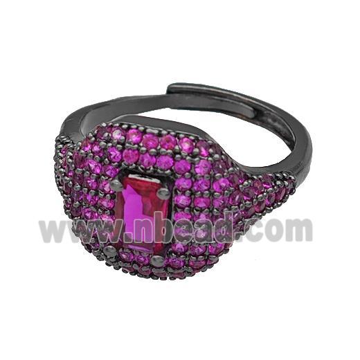 Copper Rings Micro Pave Fuchsia Zirconia Adjustable Black Plated