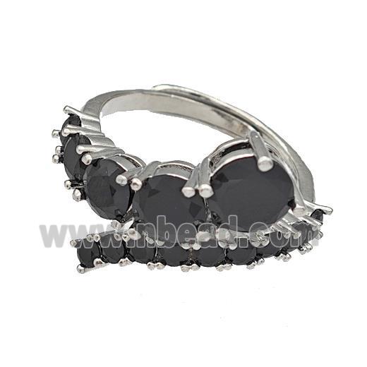 Copper Rings Micro Pave Black Zirconia Adjustable Platinum Plated