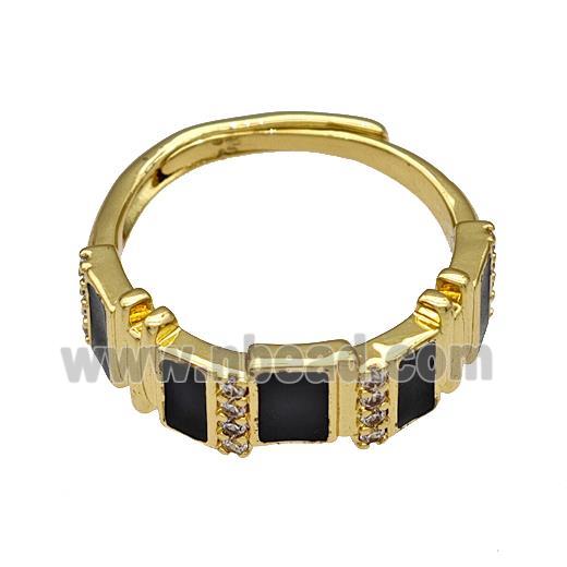 Copper Rings Pave Zircon Black Enamel Adjustable Gold Plated