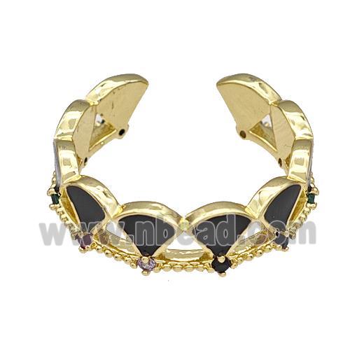 Copper Rings Pave Zircon Black Enamel Adjustable Gold Plated