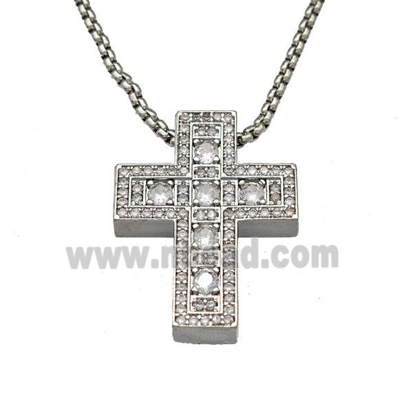 Copper Cross Necklace Micro Pave Zirconia Platinum Plated