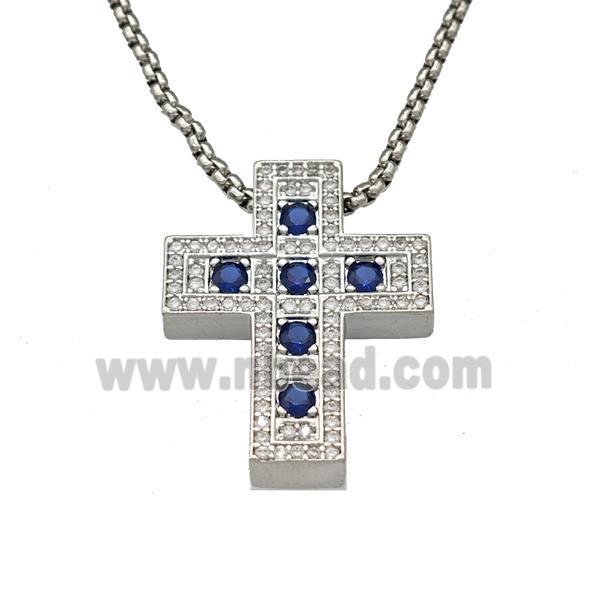 Copper Cross Necklace Micro Pave Zirconia Platinum Plated