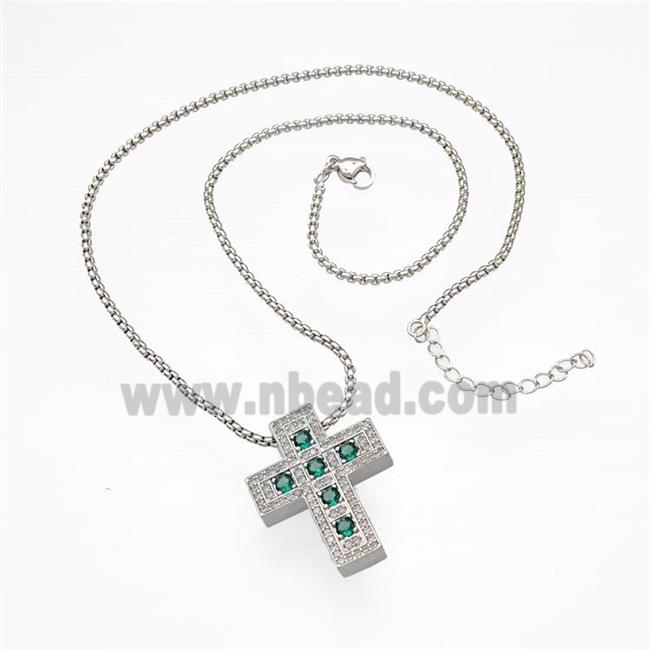 Copper Cross Necklace Micro Pave Zirconia Platinum Plated