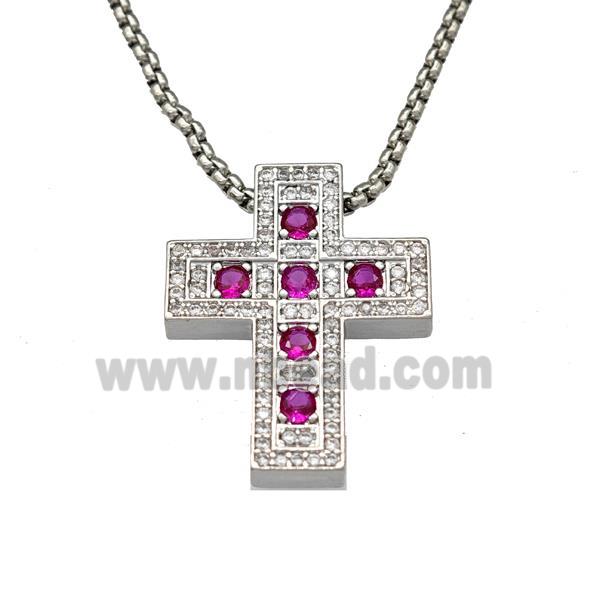 Copper Cross Necklace Micro Pave Zirconia Platinum Plated