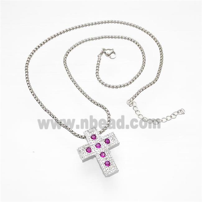 Copper Cross Necklace Micro Pave Zirconia Platinum Plated