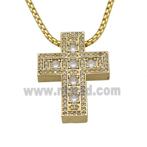 Copper Cross Necklace Micro Pave Zirconia Gold Plated