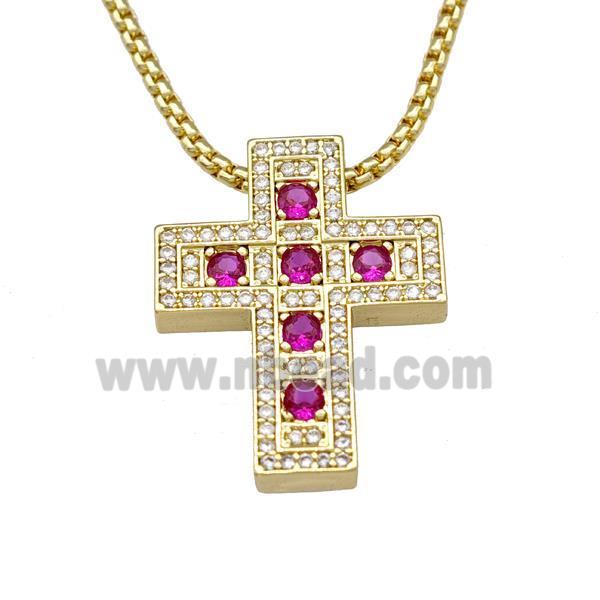 Copper Cross Necklace Micro Pave Zirconia Gold Plated