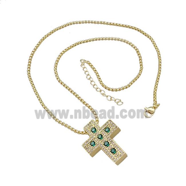 Copper Cross Necklace Micro Pave Zirconia Gold Plated