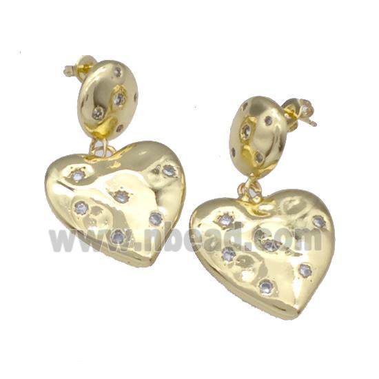 Copper Heart Stud Earrings Pave Zirconia Gold Plated