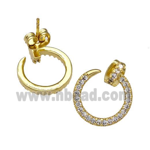 Copper Stud Earrings Pave Zirconia Gold Plated