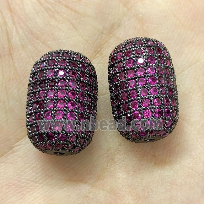 Copper Barrel Beads Micro Pave Fuchsia Zirconia Black Plated