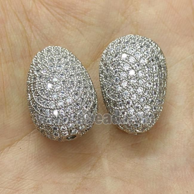 Copper Teardrop Beads Micro Pave Zirconia Platinum Plated