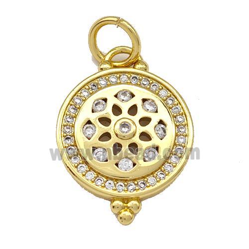 Copper Circle Pendant Micro Pave Zirconia Gold Plated