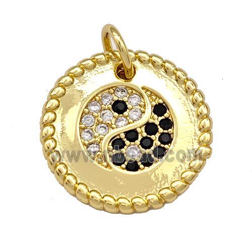 Copper Circle Pendant Micro Pave Zirconia Taichi Gold Plated