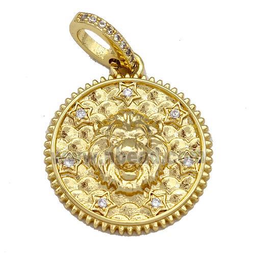 Copper Circle Pendant Micro Pave Zirconia Leo Gold Plated