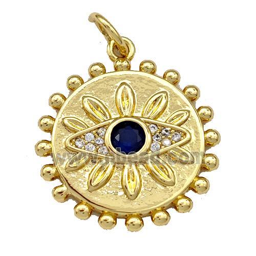 Copper Circle Pendant Micro Pave Zirconia Eye Gold Plated