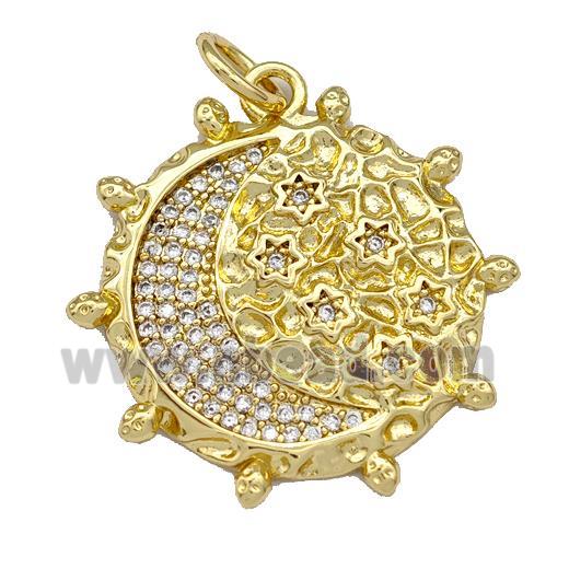 Copper Circle Pendant Micro Pave Zirconia Moon Gold Plated