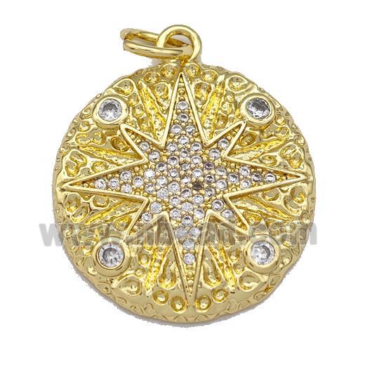 Copper Circle Pendant Micro Pave Zirconia NorthStar Gold Plated