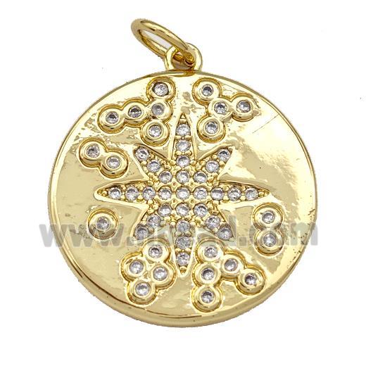 Copper Circle Pendant Micro Pave Zirconia NorthStar Gold Plated